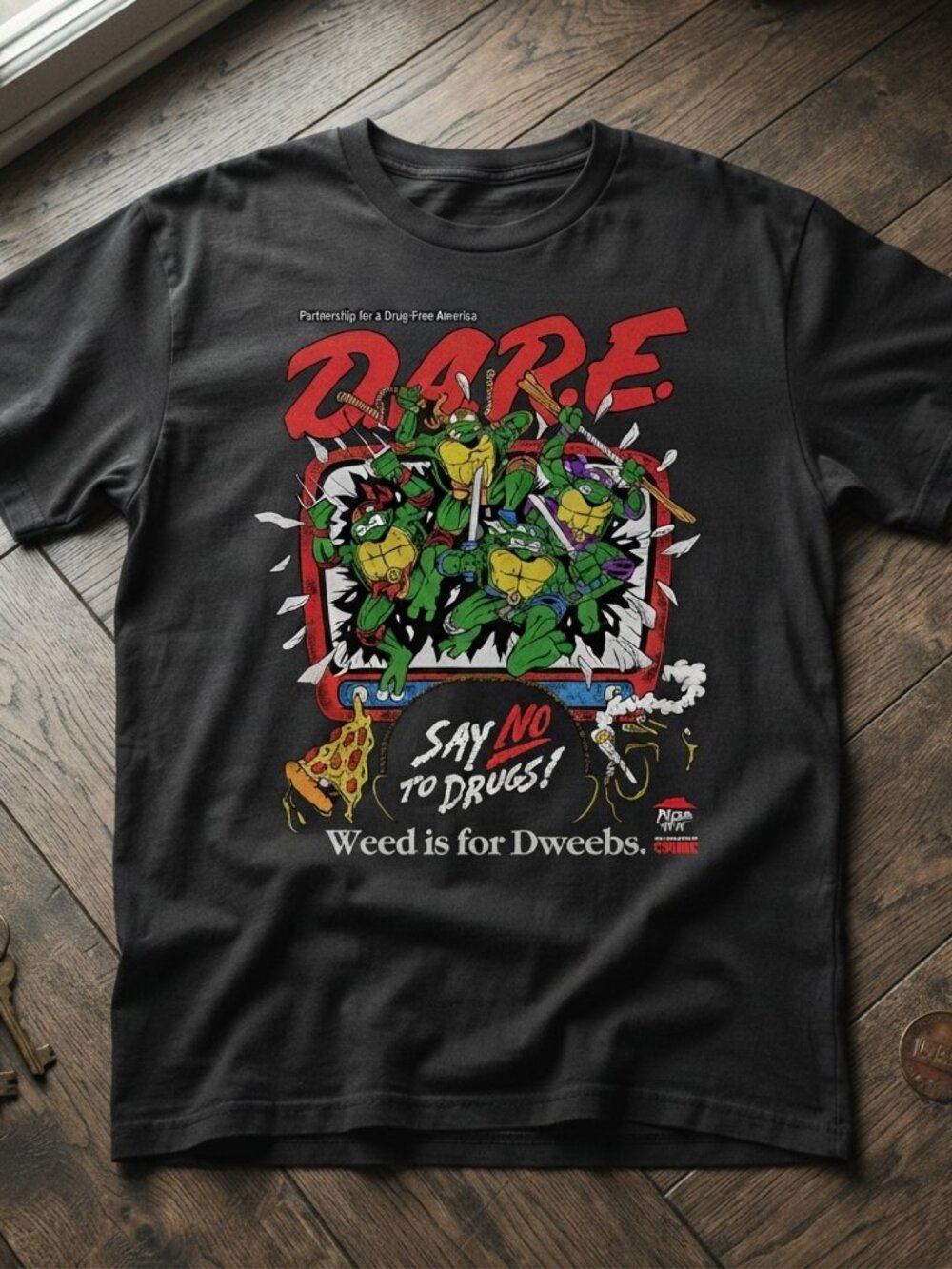 Vintage Style Teenage Mutant Ninja Turtles D.A.R.E Graphic T-Shirt